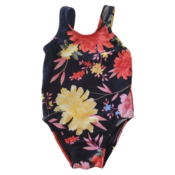 Old Navy One-piece Swimsuit Black Floral Toddler Girls Size 2T - Picture 1 of 6